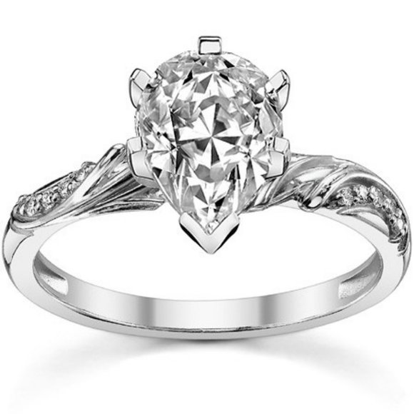 3.5Carat -12x8mm Pear Moissanite Floral Accent Engagement Ring - Picture 1 of 6